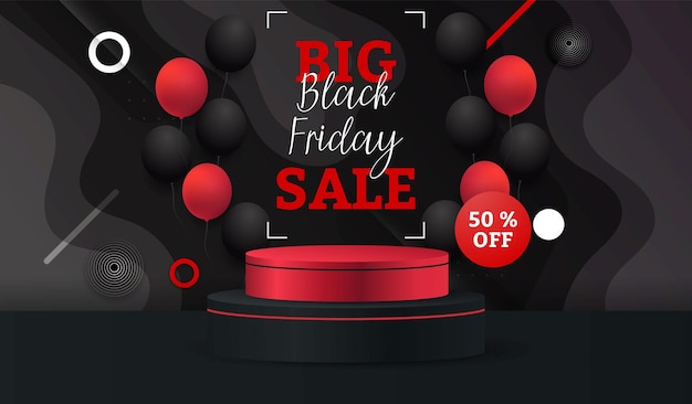 Luxury black friday sale scene for product display presentation with balloon and podium stage