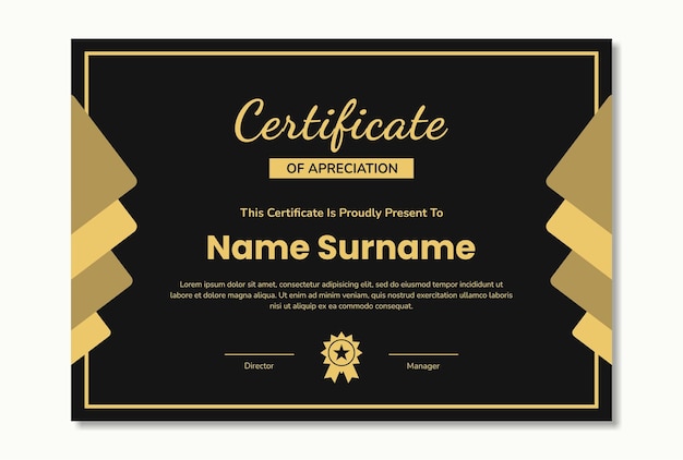 Design del modello di certificato in oro nero di lusso