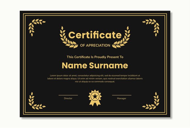 Luxury black gold certificate template design