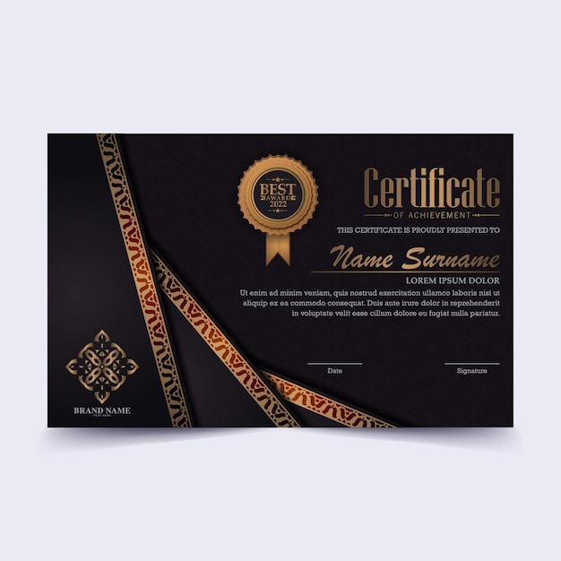 Luxury black and gold certificate with gold frame color