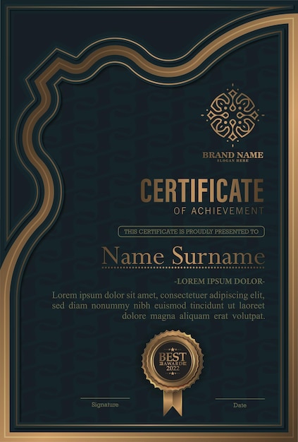 Luxury black and gold certificate with gold frame color