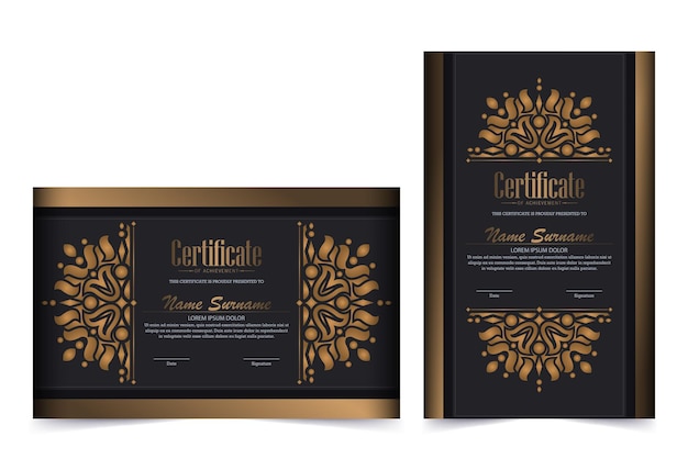 Роскошный черно-золотой сертификат с золотой рамкой