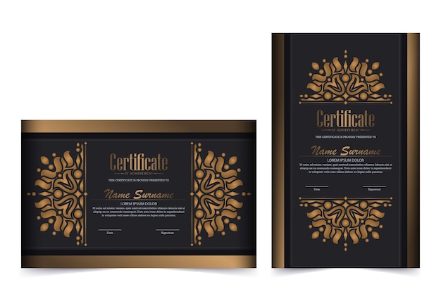 Luxury black and gold certificate with gold frame color