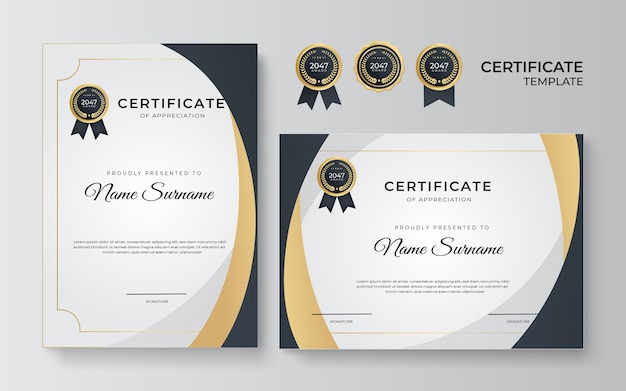 Certificato di lusso nero e oro con montatura color oro.