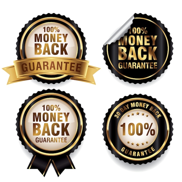 Luxury black and gold money back guarantee badges collection