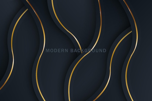 Vector luxury black overlap layers background with golden element