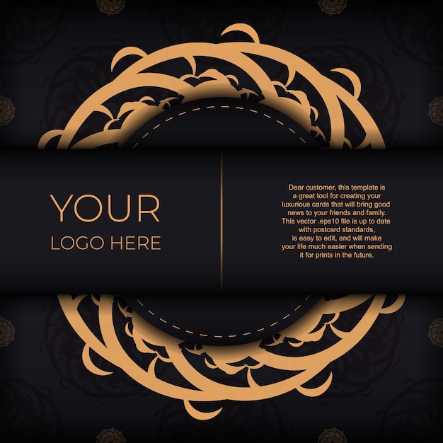 Luxury black square invitation card template with vintage indian ornaments Elegant and classic vector elements ready for print and typography