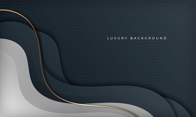 Vector luxury black and white curve background with gold lines