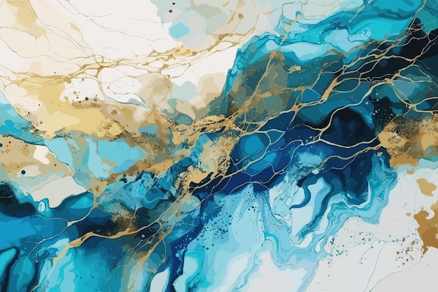 Fondo astratto blu di lusso della pittura di arte di marmo liquido dell'inchiostro su carta