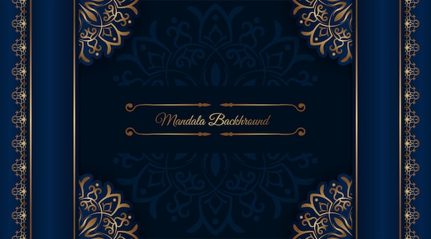 Luxury blue background with golden mandala ornament