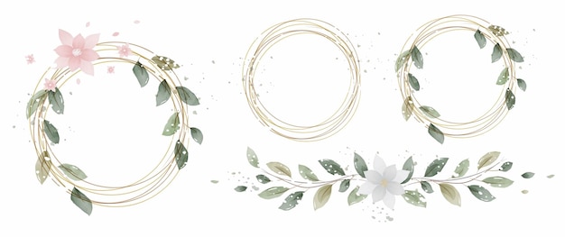 Vettore collezione di elementi di cornice per matrimoni in oro botanico di lusso. design elegante del fogliame per la partecipazione di nozze