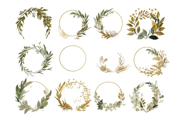 Vector luxury botanical gold wedding frame elements on white background sketch flower leaves and branches decoration wreath illustration of wedding monogram logo with flower frame