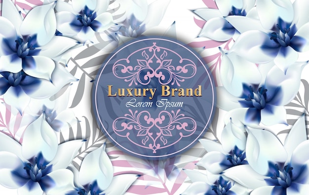 Vector luxury brand card with realistic blue flowers. abstract composition modern designs backgrounds