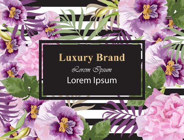 luxury brand card with realistic flowers. abstract composition modern designs backgrounds