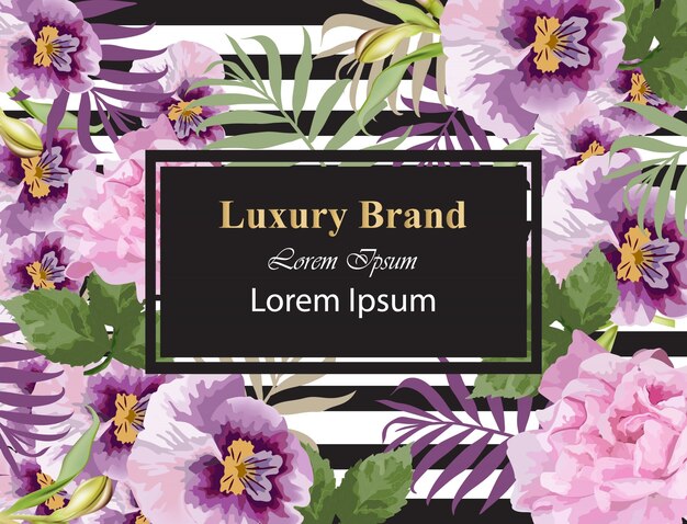 Luxury Brand card with realistic flowers. Abstract composition modern designs backgrounds