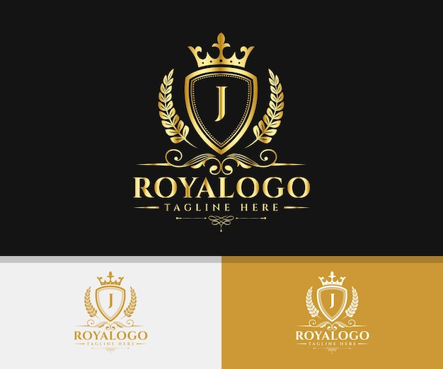 Marchio di lusso elegante logo reale. modello di logo della lettera j reale.