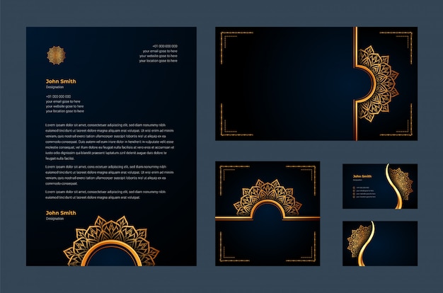 Luxury brand identity or stationary design template with luxury ornamental mandala arabesque, business card, letterhead