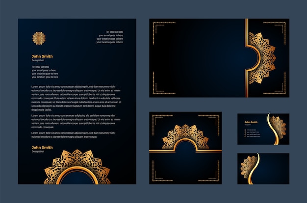 Luxury brand identity or stationary design template with luxury ornamental mandala arabesque, business card, letterhead