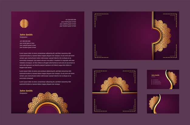 Luxury brand identity or stationary design template with luxury ornamental mandala arabesque, business card, letterhead