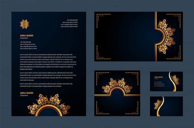 Luxury brand identity or stationary design template with luxury ornamental mandala arabesque