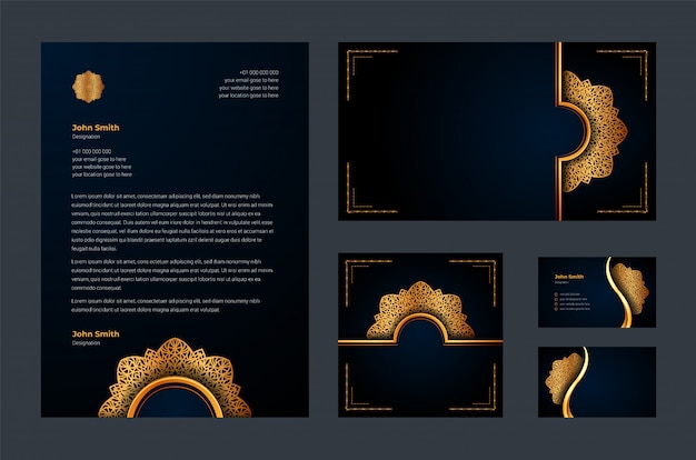 Luxury brand identity or stationary design template with luxury ornamental mandala arabesque