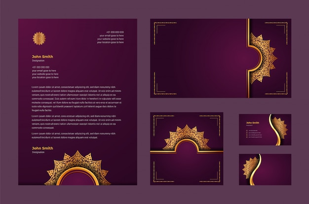 고급스러운 장식용 만다라 아라베스크와 고급 브랜드 정체성 또는 고정 디자인 템플릿
