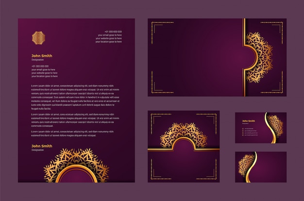 Luxury brand identity or stationary design template with luxury ornamental mandala arabesque