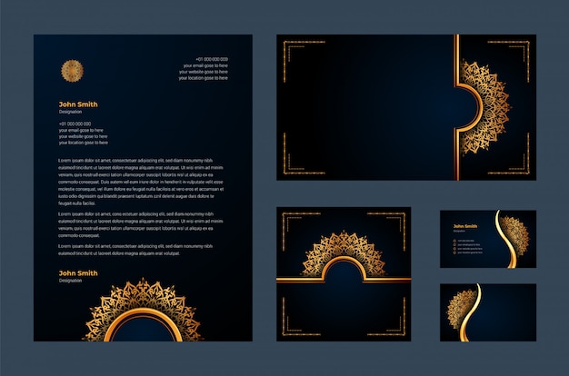 Luxury brand identity or stationary design template with luxury ornamental mandala arabesque  