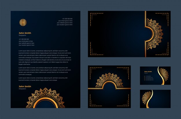 Luxury brand identity or stationary design template with luxury ornamental mandala arabesque