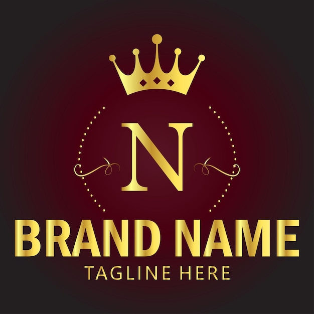 Luxury brand letter N logo with crown