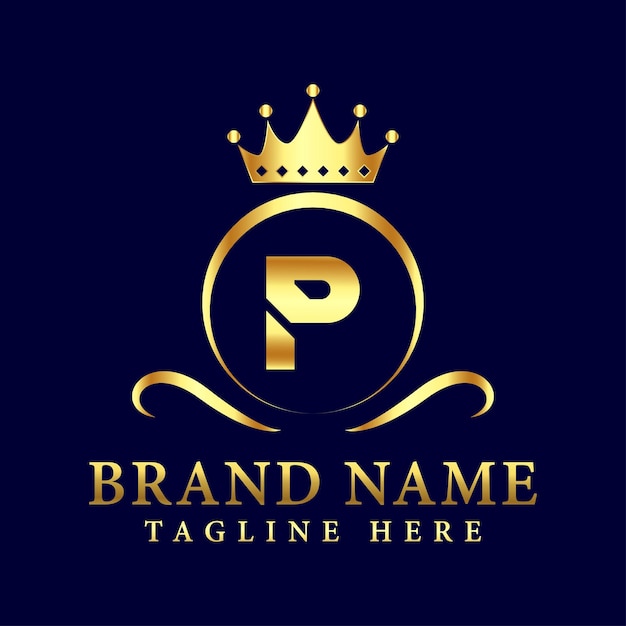 Luxury brand letter P logo with crown