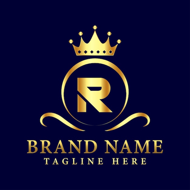 Luxury brand letter R logo with crown