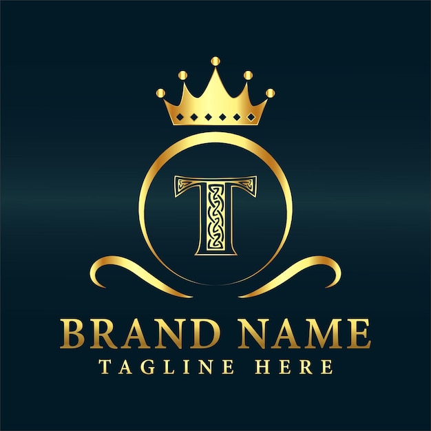 Vector luxury brand letter t logo with crown