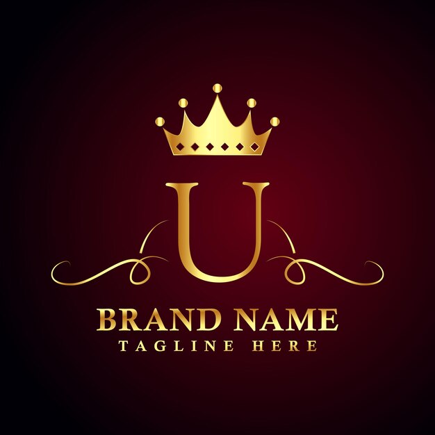 Luxury brand letter U logo with crown