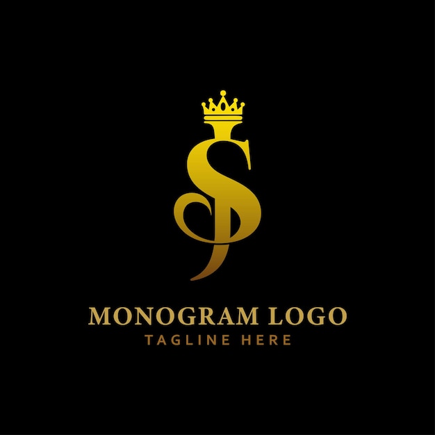 Luxury brand logo for letter s j with crown logo