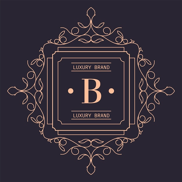 Vector luxury brand logotype with ornaments square logo with lines