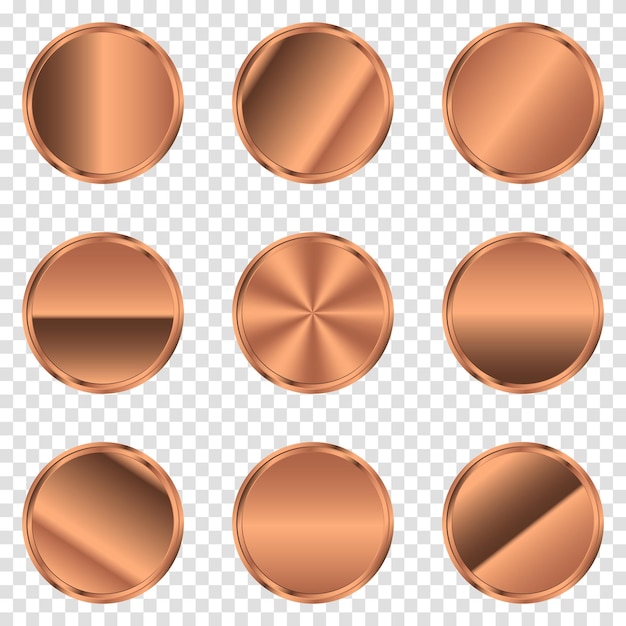 Роскошная бронзовая кнопка круга Бронзовый круг Реалистичная металлическая кнопка Векторная иллюстрация