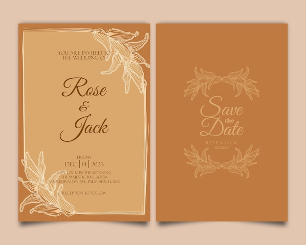 豪華な茶色の結婚式の招待カードのテンプレート