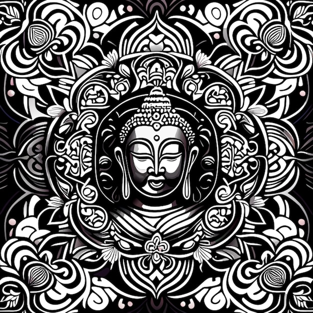 luxury buddha pattern seamless design black and white outline background