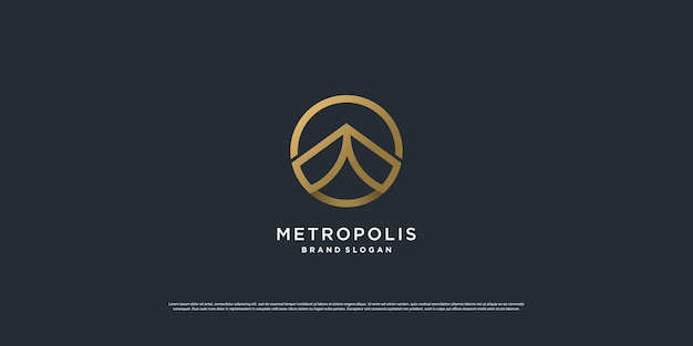 Logo di un edificio di lusso con il concetto di cerchio dorato vettore premium