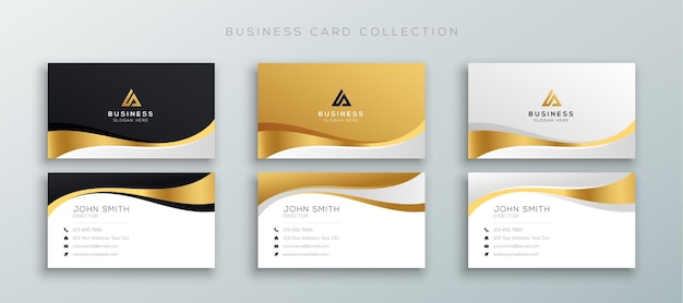 Luxury Business Card Collection With Golden Wave