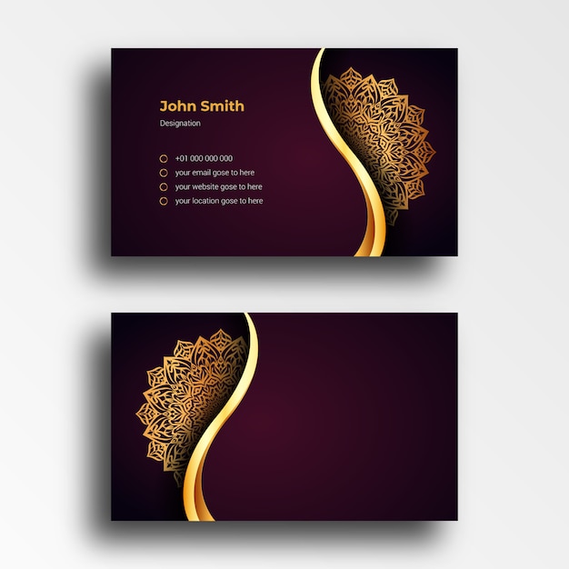 Vector luxury business card design template with luxury ornamental mandala arabesque background