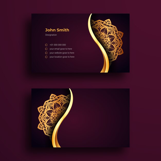 Шаблон дизайна визитной карточки класса люкс с роскошной декоративной мандалой арабески