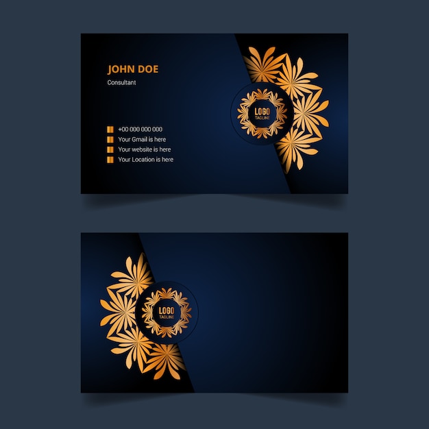 Luxury business card template design with golden arabesque mandala background