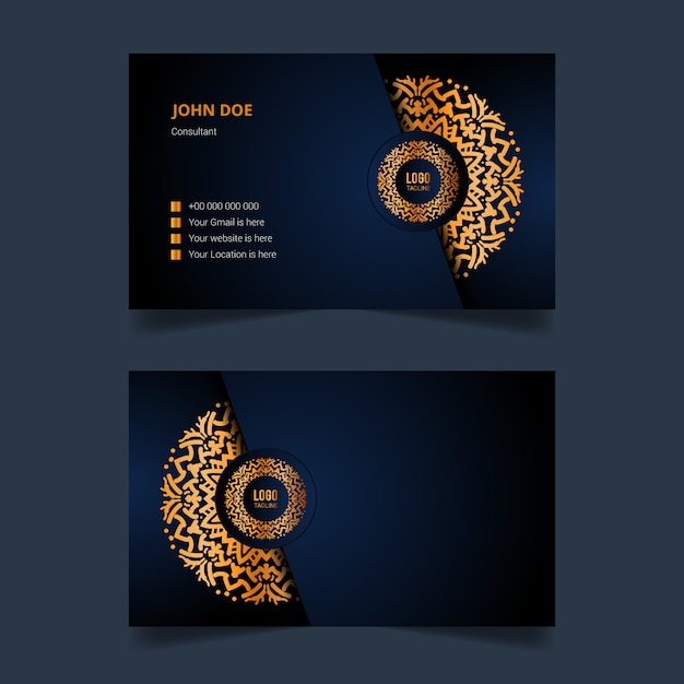 Luxury business card template design with golden arabesque mandala