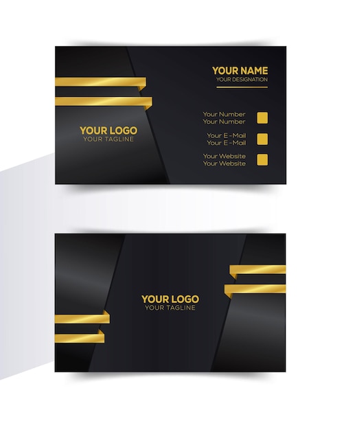 Luxury business card template Elegant dark back background with abstract golden wavy lines shiny