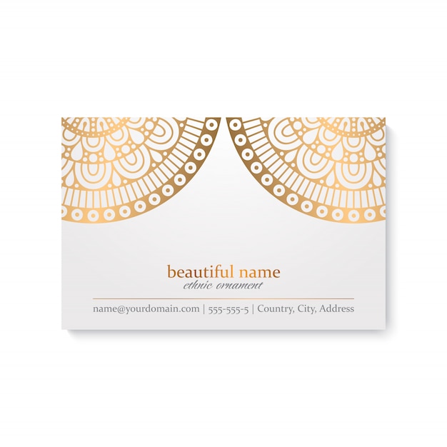 Luxury business card template with ethnic style, white and golden color