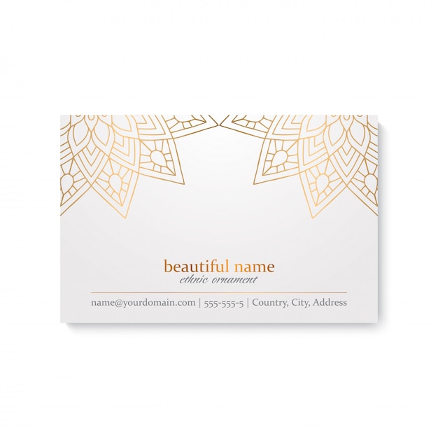 Luxury business card template with ethnic style, white and golden color