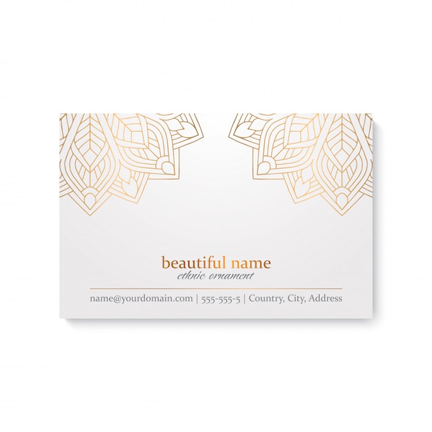 Luxury business card template with ethnic style, white and golden color