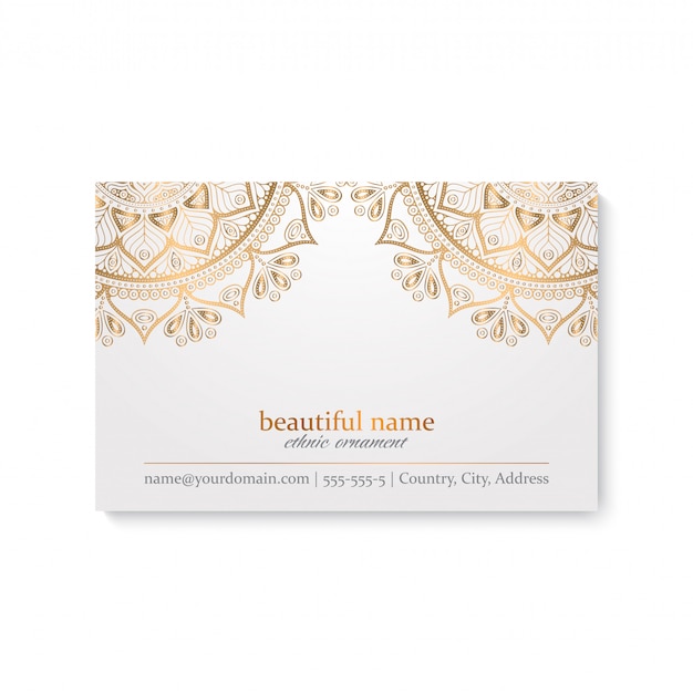 Luxury business card template with ethnic style, white and golden color